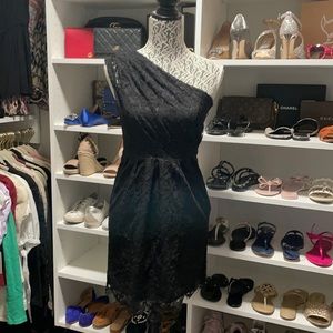 Shoshanna size 2 lace black one shoulder dress